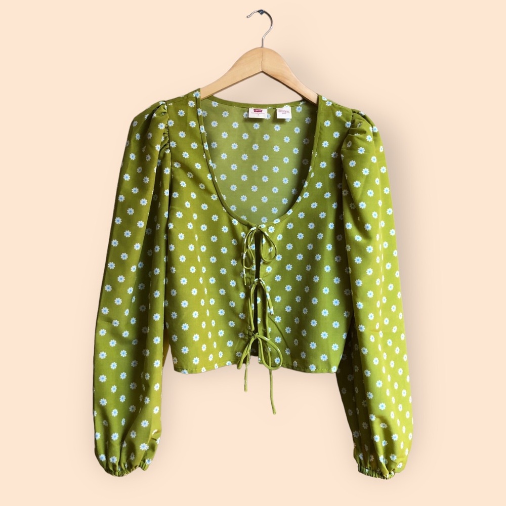 Levi’s Women’s Embry Tie Blouse Sweet Daisy Split Pea Ditsy Floral Retro Small